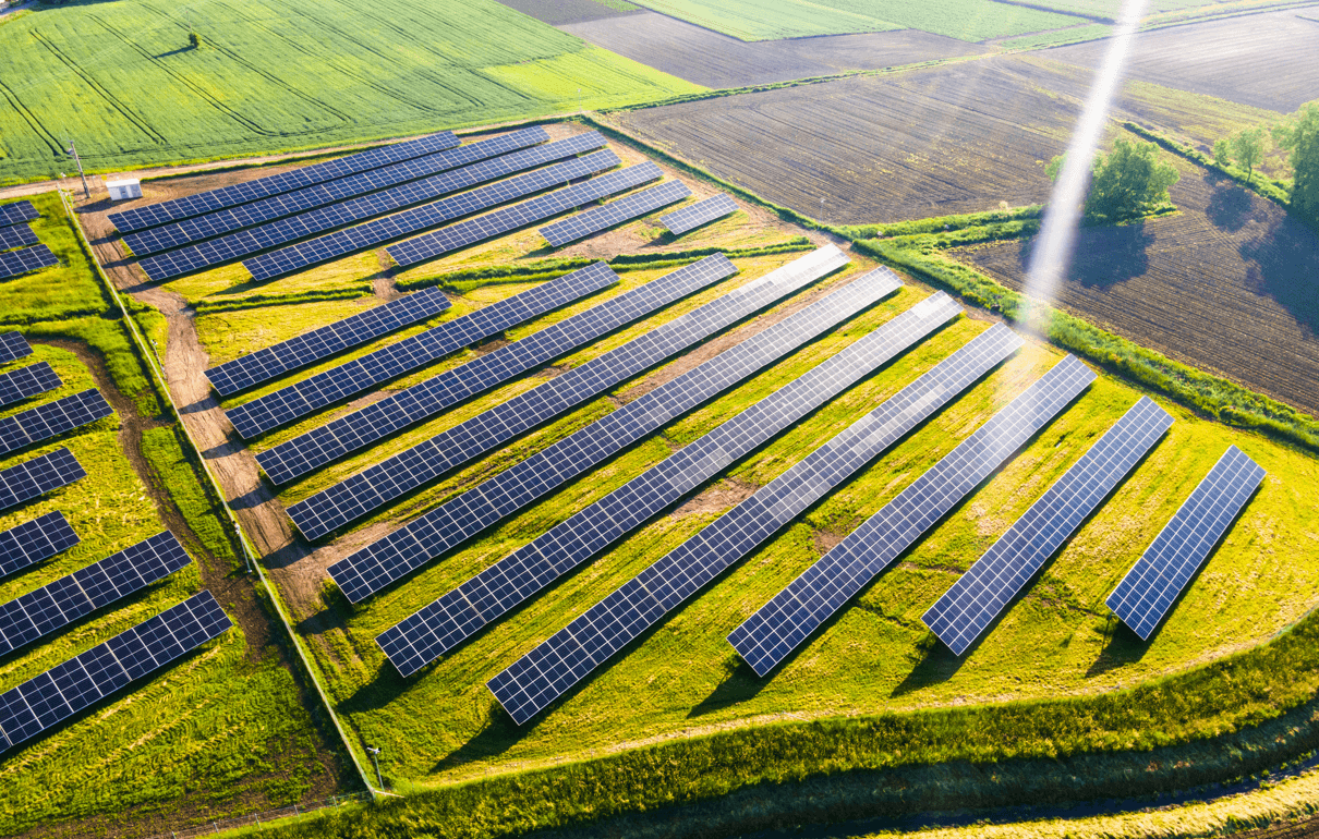 Gran instalación de paneles solares en campo abierto